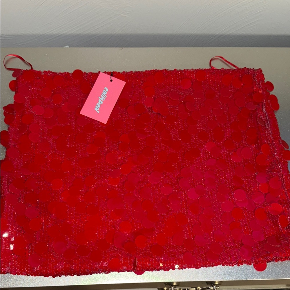 Red Sequin Mini Skirt